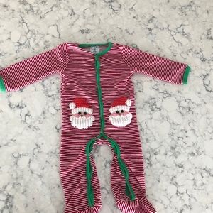 Mud Pie Velour Footie with Chenille Santa’s.